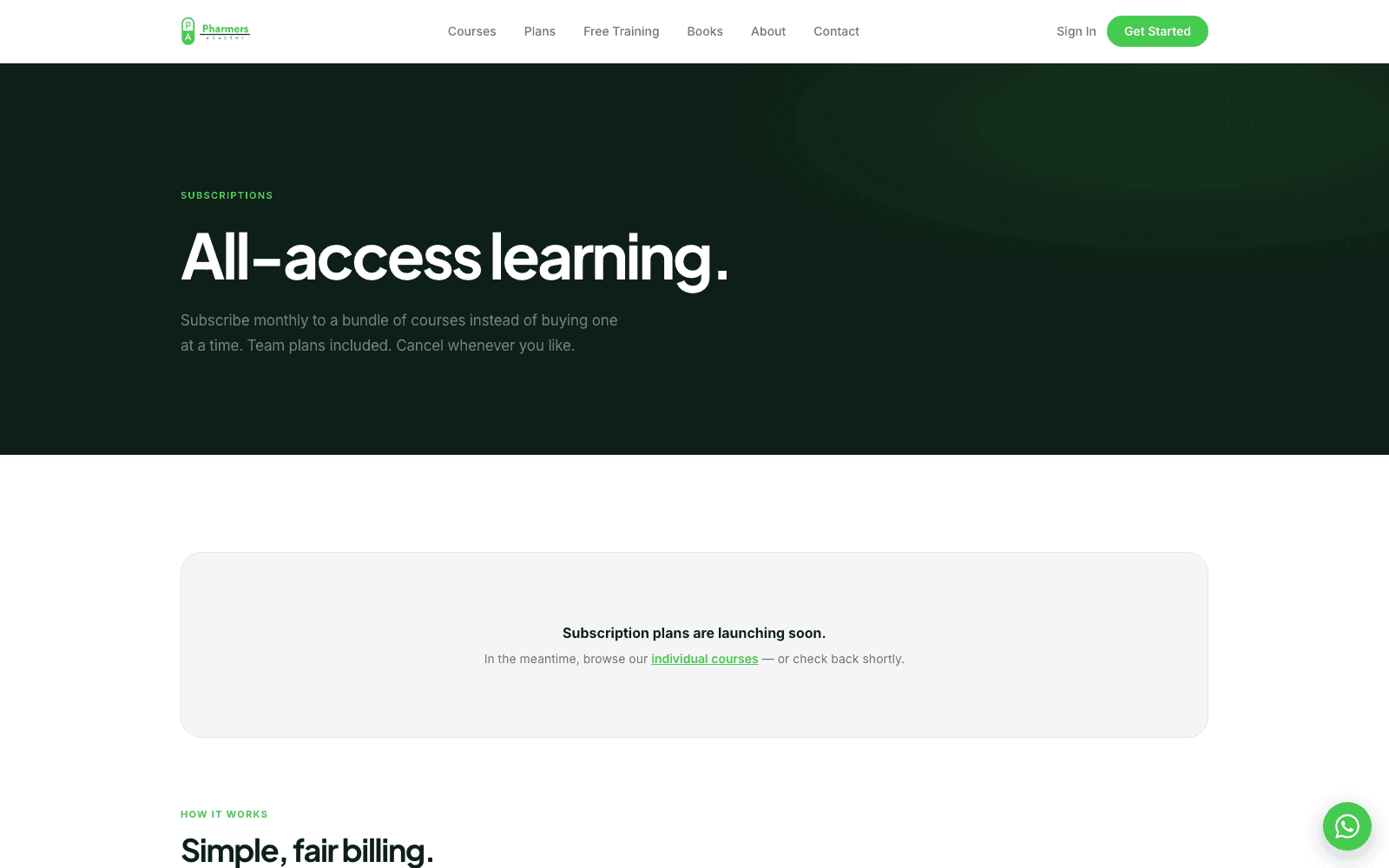 Pharmers Academy subscription plans