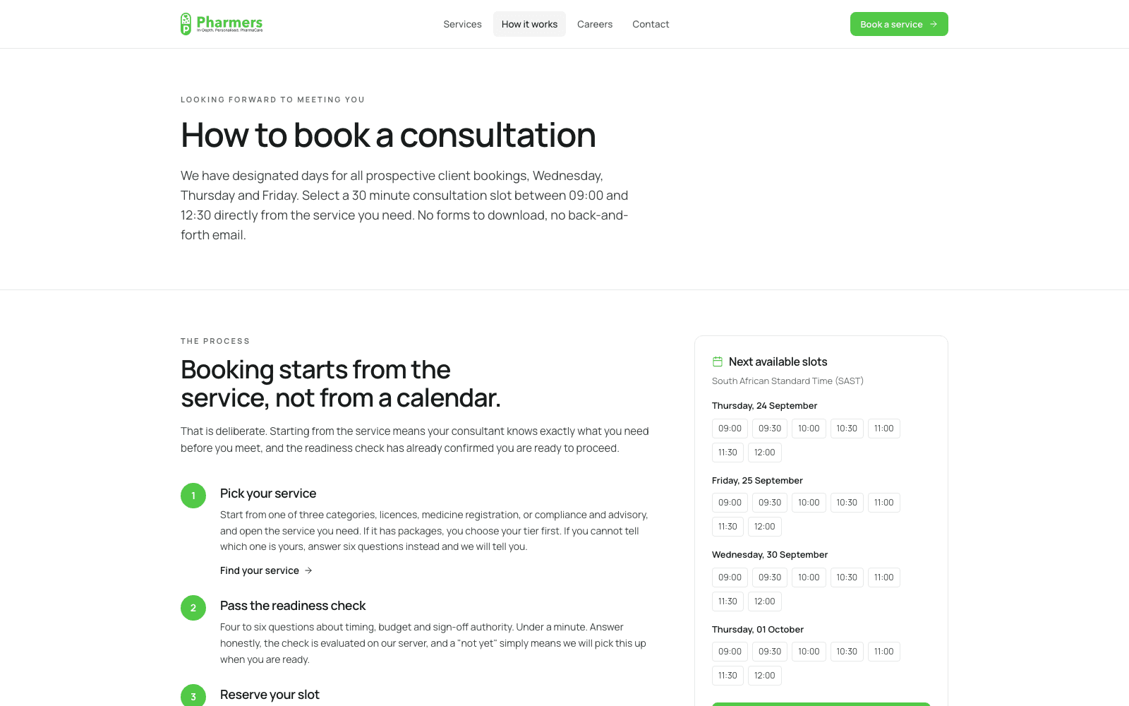 Pharmers Consulting appointment booking