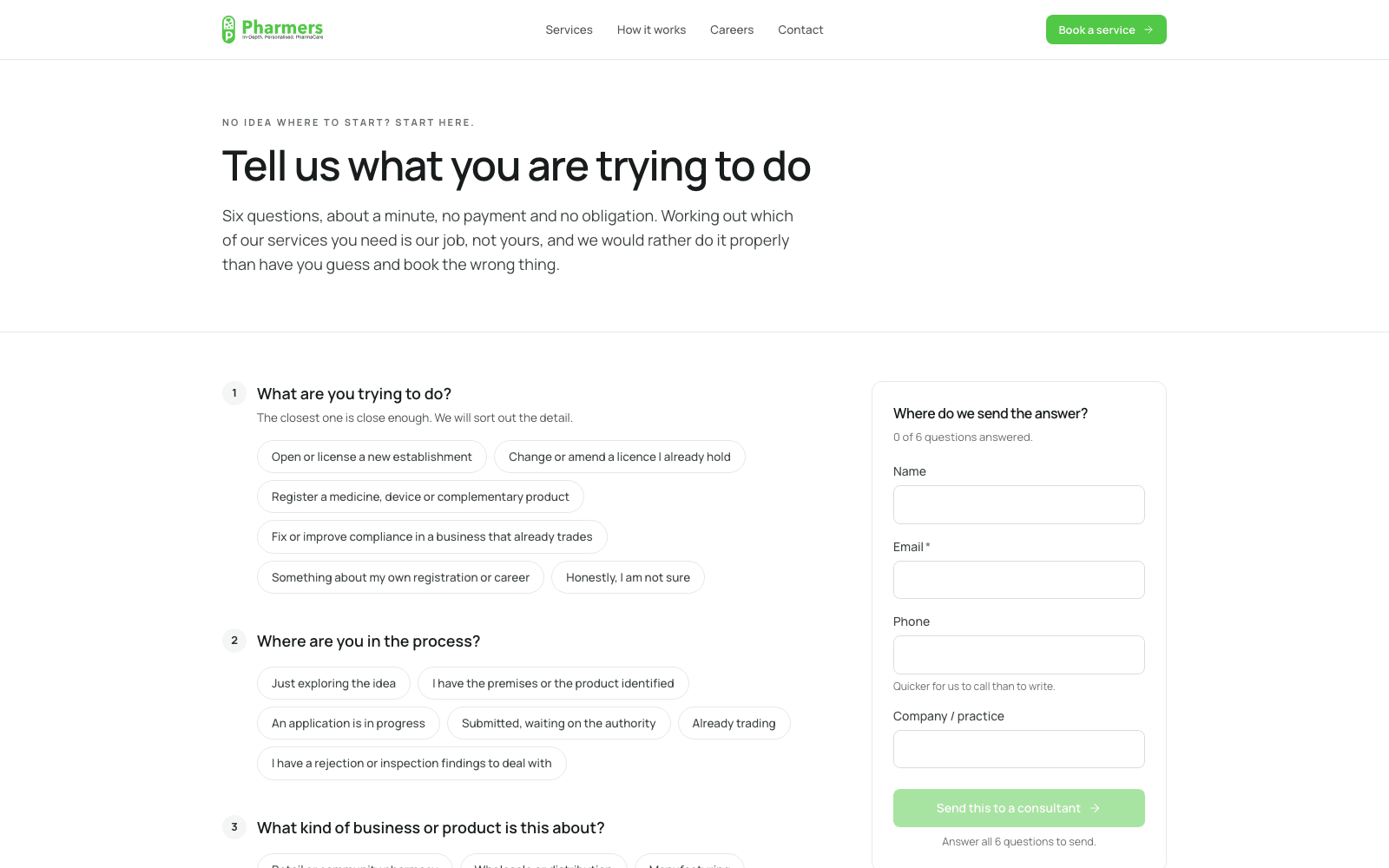 Pharmers Consulting guided service finder
