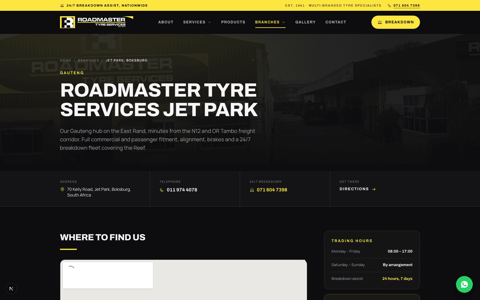 Roadmaster Jet Park branch page