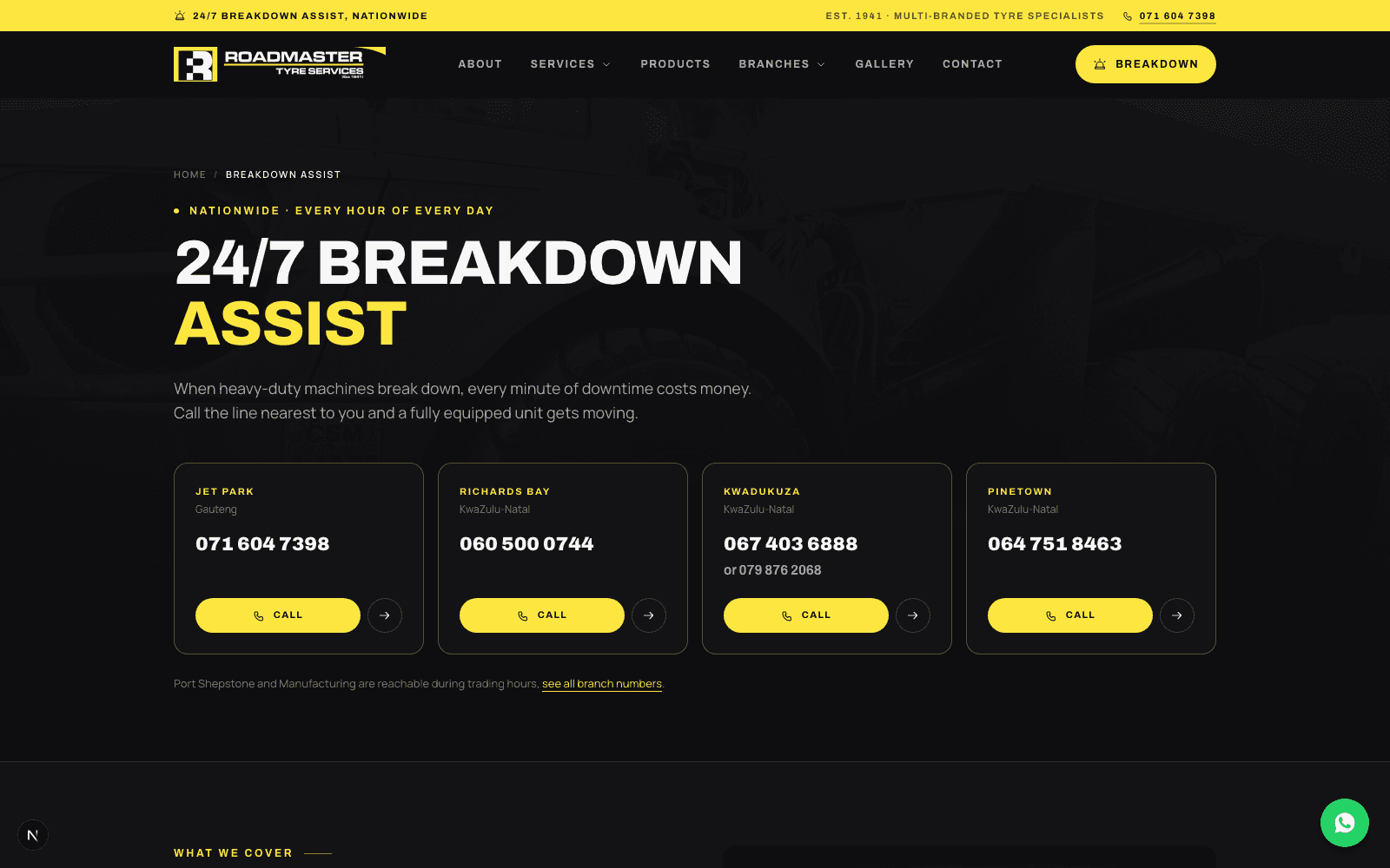 Roadmaster emergency breakdown assistance page