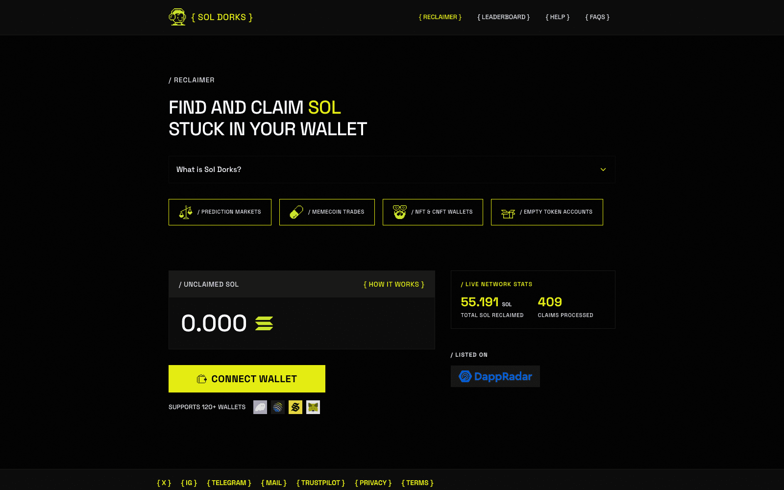 Sol Dorks SOL reclaimer interface