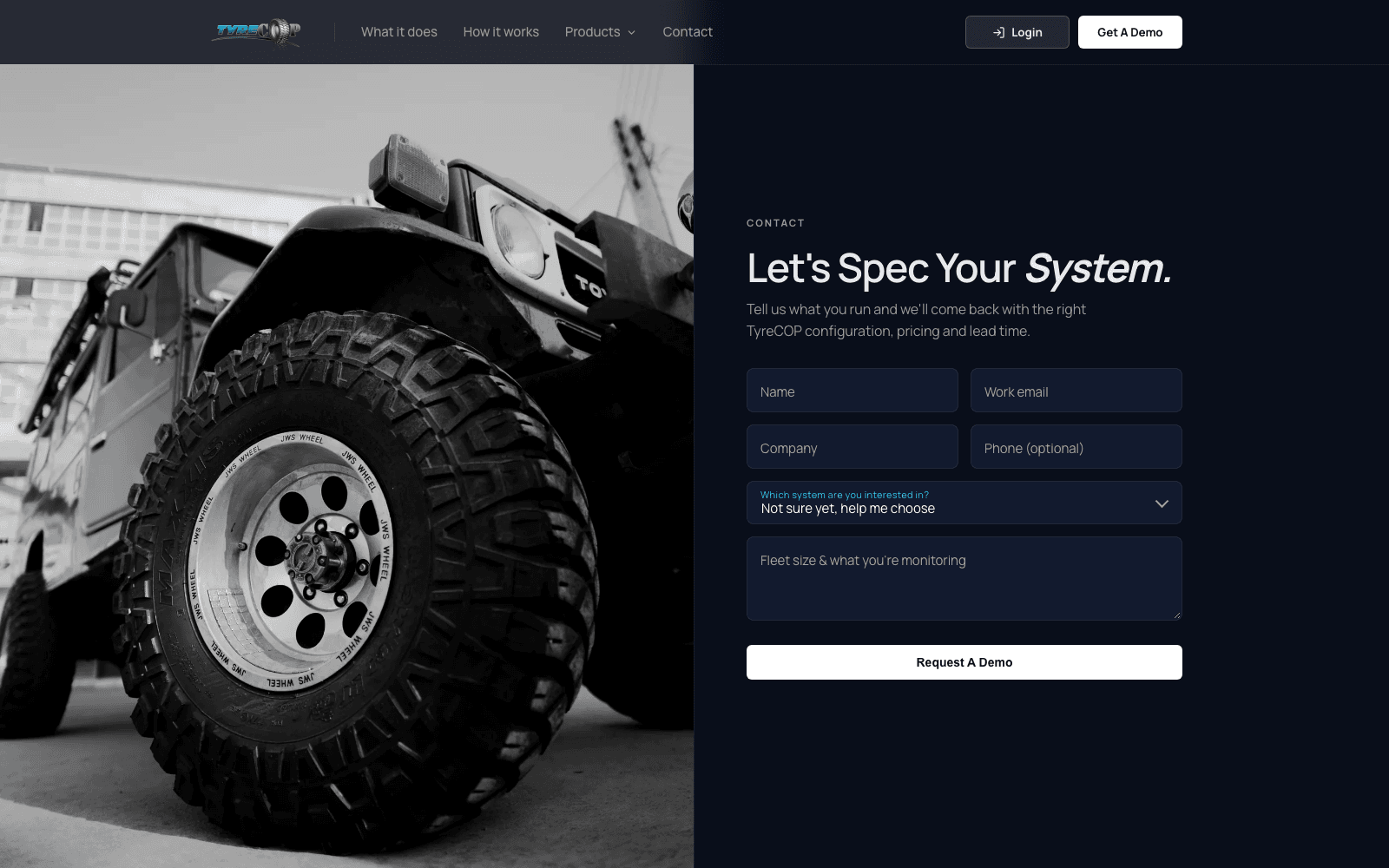 TyreCOP product enquiry page