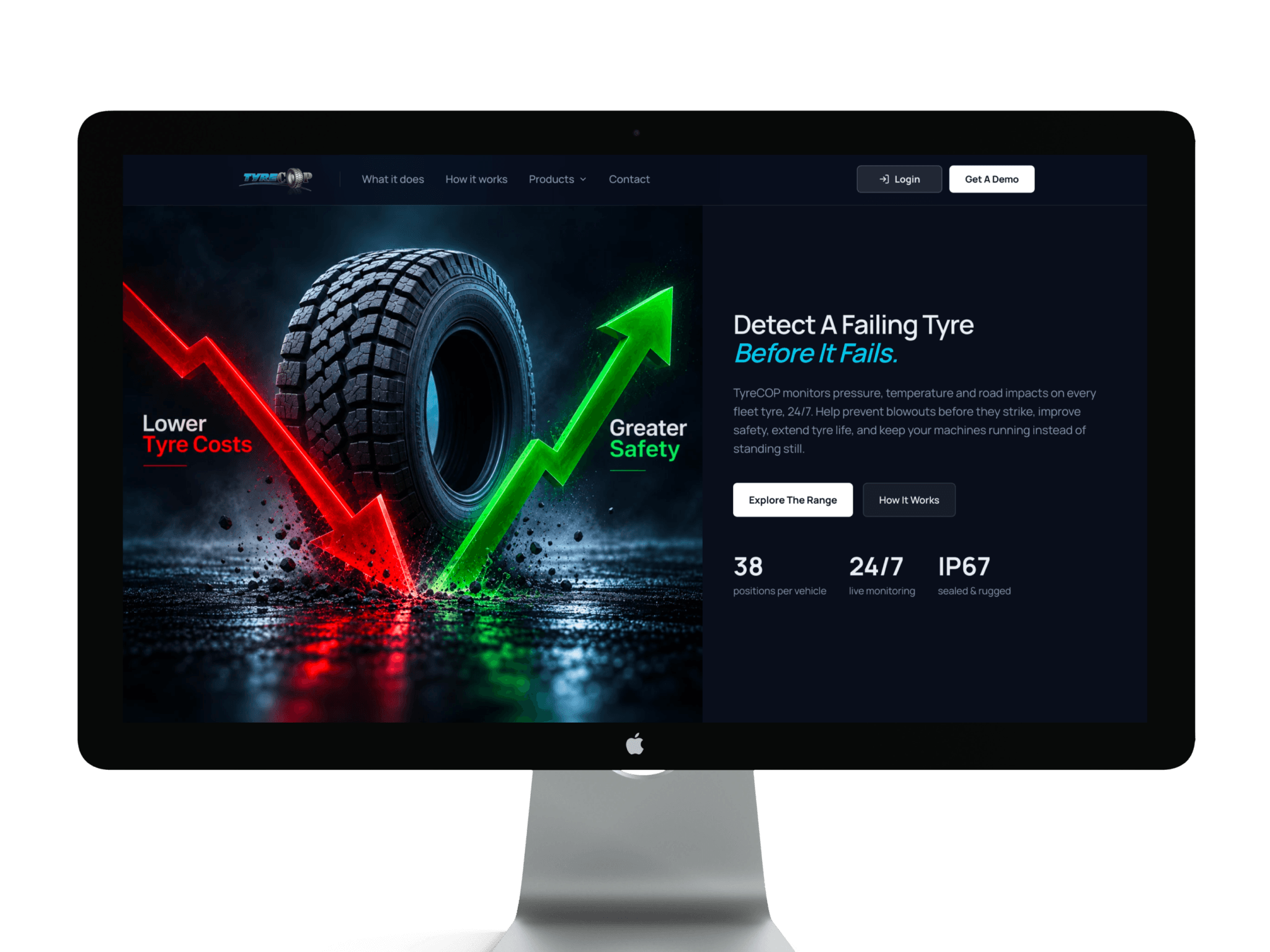 TyreCOP website displayed on a desktop monitor